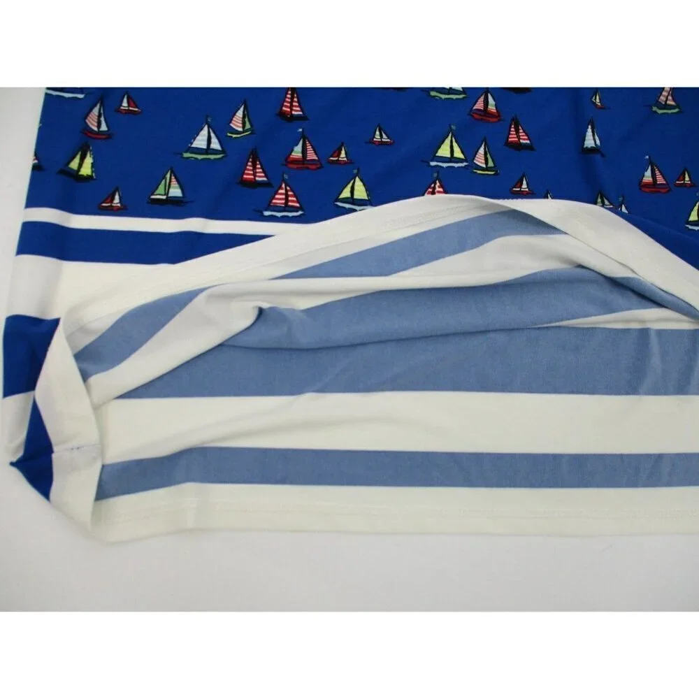 Leota Womens Dress 1X Long Blue Preppy Nautical Ships Boats Stretch Pullover